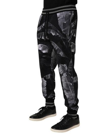 Dolce & Gabbana Black Banana Leaf Cotton Jogger Trouser Pants