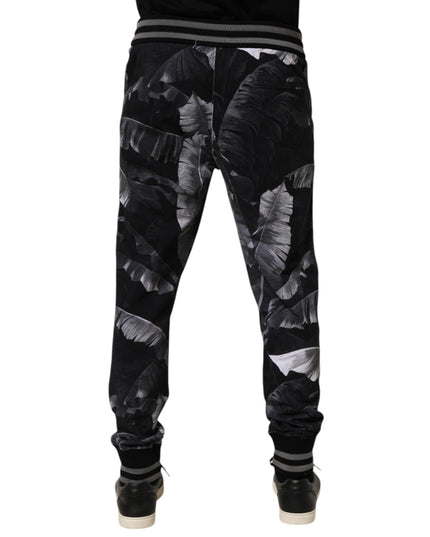 Dolce & Gabbana Black Banana Leaf Cotton Jogger Trouser Pants