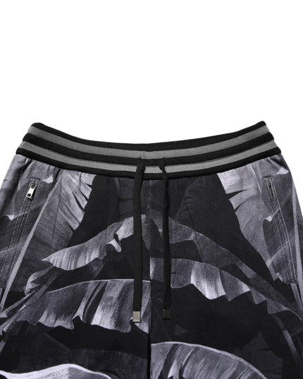 Dolce & Gabbana Black Banana Leaf Cotton Jogger Trouser Pants