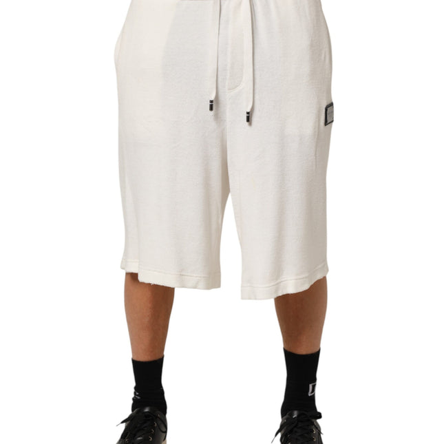 Dolce & Gabbana White Cotton Logo Plaque Men Bermuda Shorts