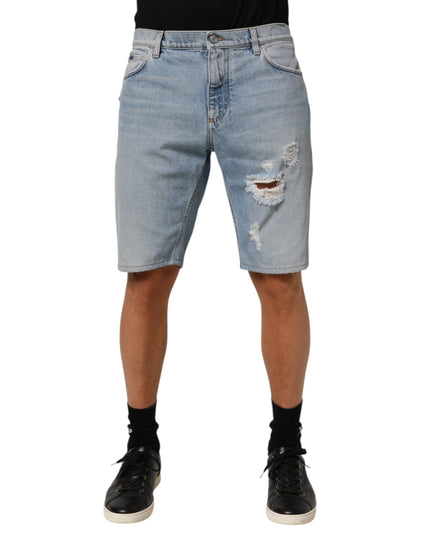 Dolce & Gabbana Blue Cotton Distressed Denim Bermuda  Shorts