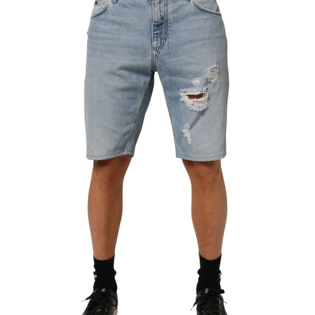 Dolce & Gabbana Blue Cotton Distressed Denim Bermuda  Shorts