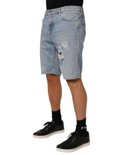 Dolce & Gabbana Blue Cotton Distressed Denim Bermuda  Shorts
