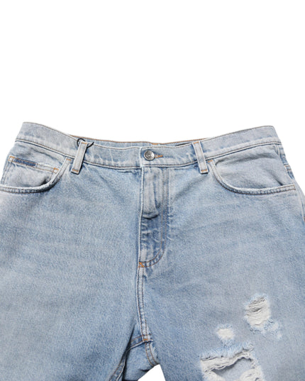 Dolce & Gabbana Blue Cotton Distressed Denim Bermuda  Shorts