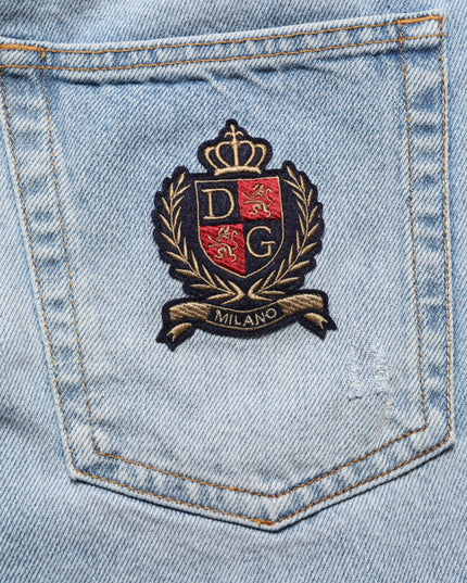 Dolce & Gabbana Blue Cotton Distressed Denim Bermuda  Shorts
