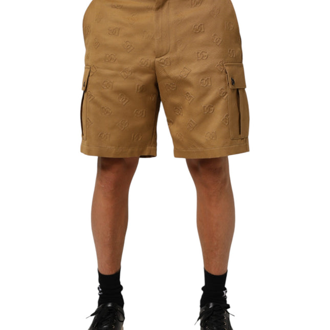 Dolce & Gabbana Brown Cotton Stretch Logo CargoBermuda Shorts