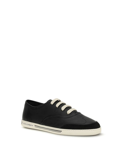 Dolce & Gabbana Black Calf Leather Bos Taurus Low Top Sneakers