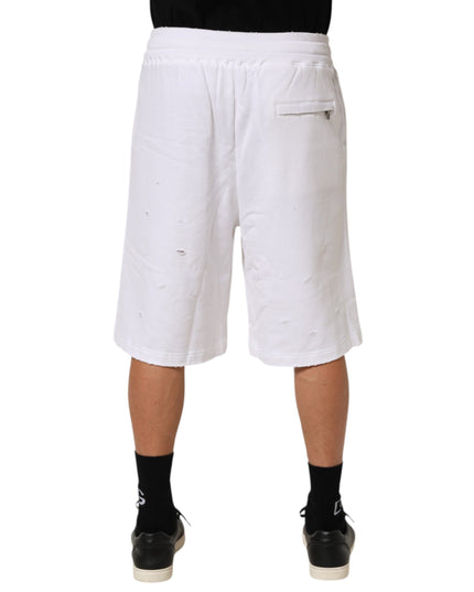 Dolce & Gabbana White Cotton Ripped Bermuda Sweatpants Shorts