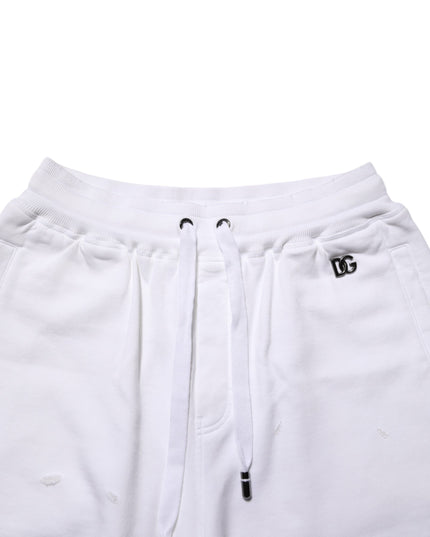 Dolce & Gabbana White Cotton Ripped Bermuda Sweatpants Shorts