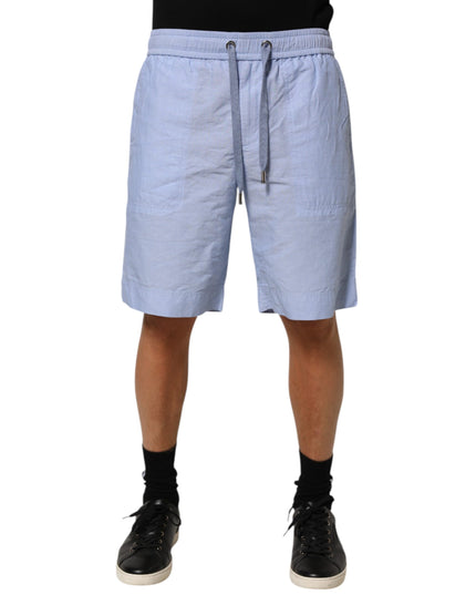 Dolce & Gabbana Light Blue Linen Mid Waist Men Bermuda Shorts
