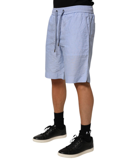 Dolce & Gabbana Light Blue Linen Mid Waist Men Bermuda Shorts