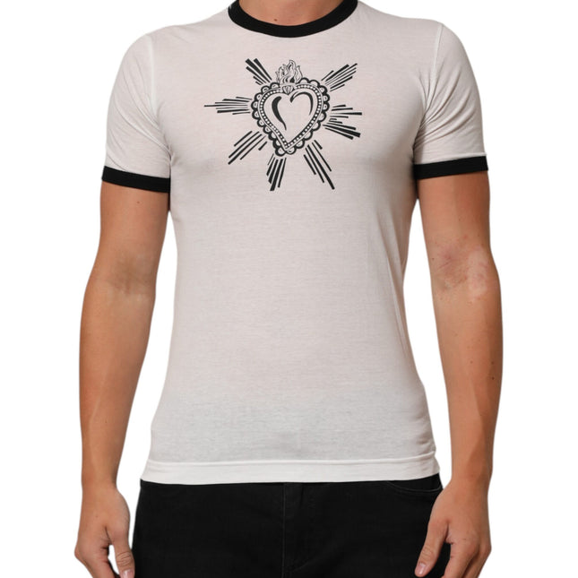 Dolce & Gabbana White Sacred Heart Cotton Crew Neck T-shirt