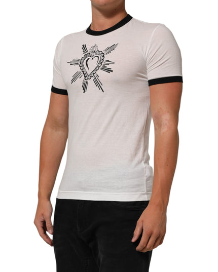 Dolce & Gabbana White Sacred Heart Cotton Crew Neck T-shirt