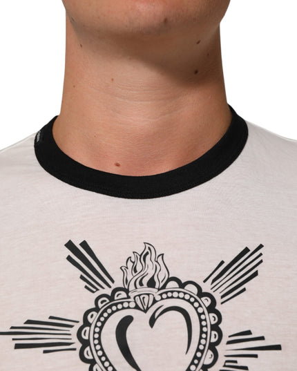 Dolce & Gabbana White Sacred Heart Cotton Crew Neck T-shirt