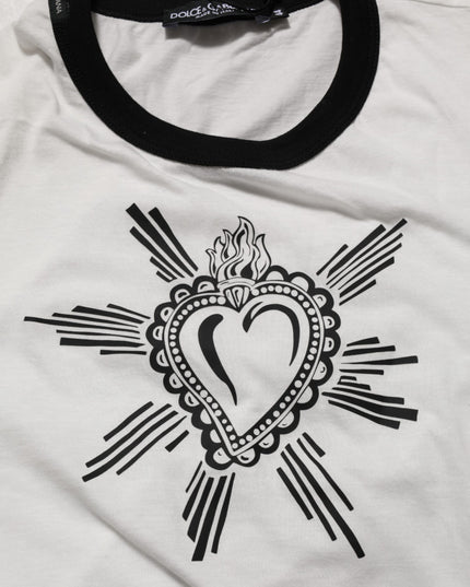Dolce & Gabbana White Sacred Heart Cotton Crew Neck T-shirt