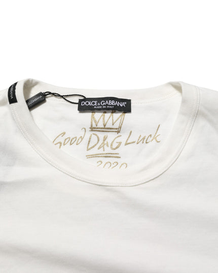 Dolce & Gabbana White Cotton Goodluck 2020 Crew Neck T-shirt
