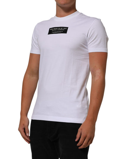 Dolce & Gabbana White Cotton Logo Print Crew Neck Men T-shirt