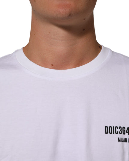 Dolce & Gabbana White Cotton Logo Print Crew Neck T-shirt