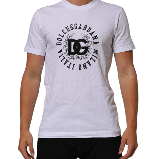 Dolce & Gabbana White Cotton Logo Print Crew Neck T-shirt