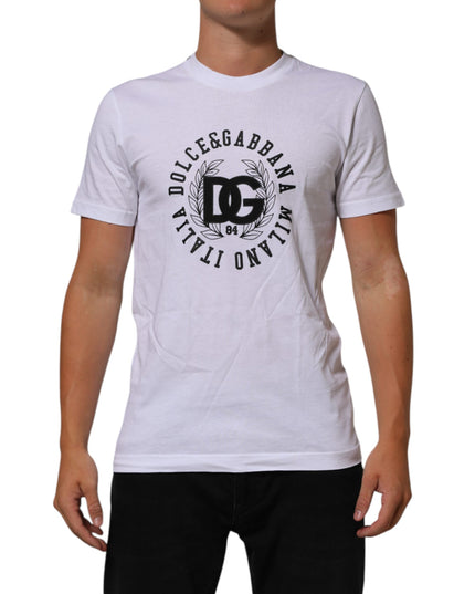Dolce & Gabbana White Cotton Logo Print Crew Neck T-shirt