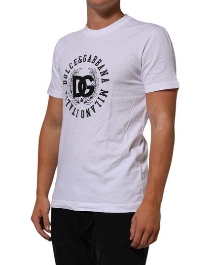 Dolce & Gabbana White Cotton Logo Print Crew Neck T-shirt