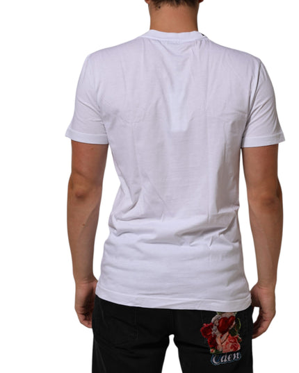 Dolce & Gabbana White Cotton Logo Print Crew Neck T-shirt
