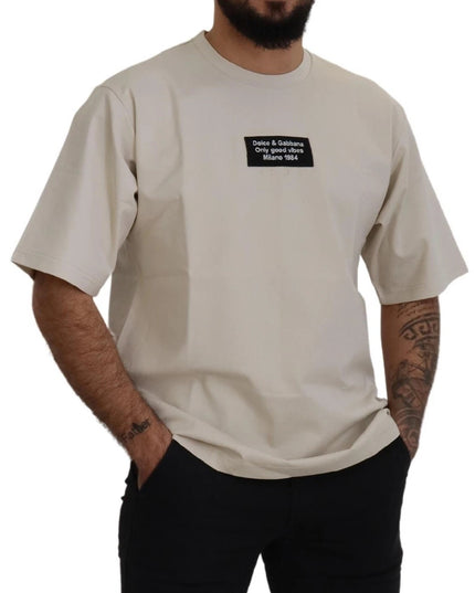 Dolce & Gabbana Ivory Cotton Ivory Printed Crewneck