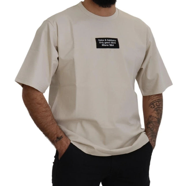 Dolce & Gabbana Ivory Cotton Ivory Printed Crewneck