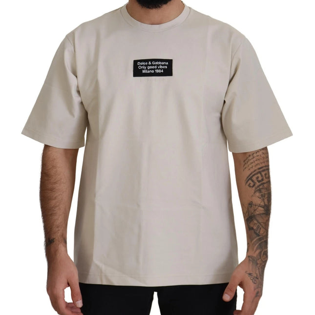 Dolce & Gabbana Ivory Cotton Ivory Printed Crewneck