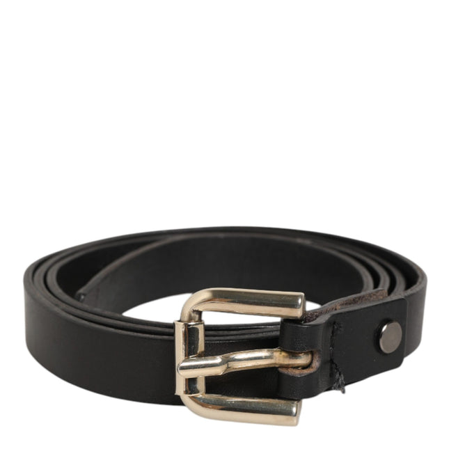 GF Ferre Black Leather Slim Gold Tone Buckle Waist Men Belt