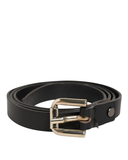 GF Ferre Black Leather Slim Gold Tone Buckle Waist Men Belt