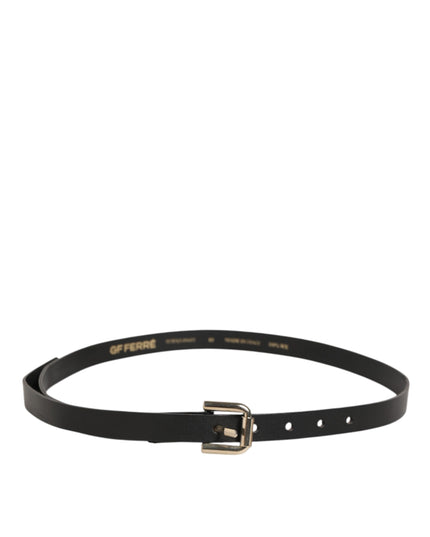 GF Ferre Black Leather Slim Gold Tone Buckle Waist Men Belt