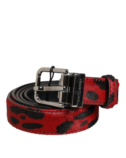 Dolce & Gabbana Red Black Pony Leather Metal Buckle Men Belt