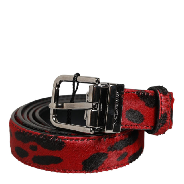 Dolce & Gabbana Red Black Pony Leather Metal Buckle Men Belt