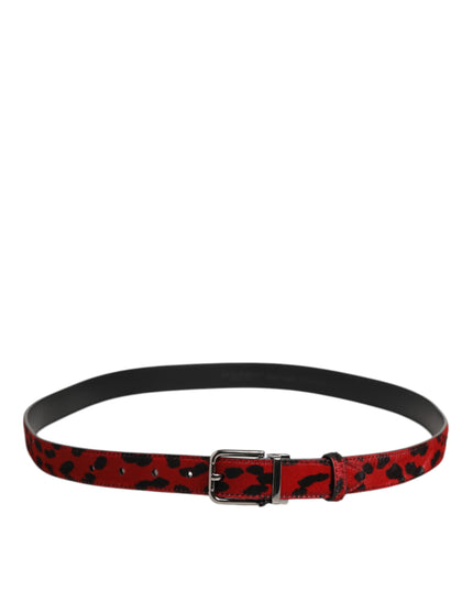 Dolce & Gabbana Red Black Pony Leather Metal Buckle Men Belt