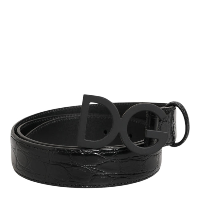 Dolce & Gabbana Black Exotic Leather Metal Logo Buckle Belt