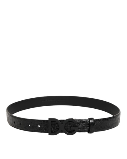 Dolce & Gabbana Black Exotic Leather Metal Logo Buckle Belt
