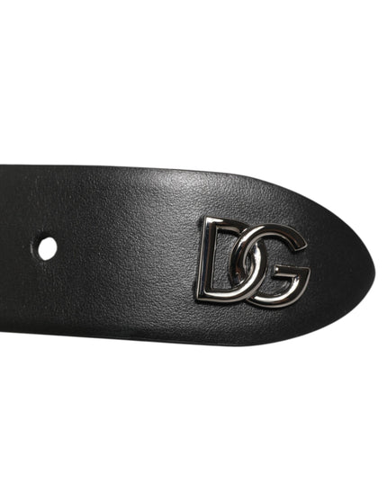 Dolce & Gabbana Black Calf Leather Studded Silver Buckle Belt