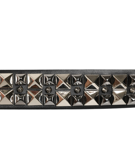 Dolce & Gabbana Black Calf Leather Studded Silver Buckle Belt