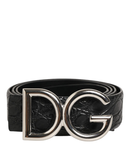 Dolce & Gabbana Black Exotic Leather DG Logo Buckle Belt