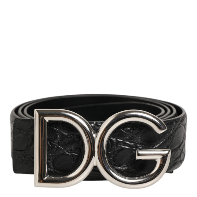 Dolce & Gabbana Black Exotic Leather DG Logo Buckle Belt