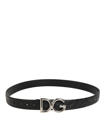 Dolce & Gabbana Black Exotic Leather DG Logo Buckle Belt