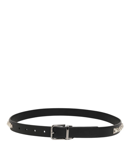 Dolce & Gabbana Black Leather Studded Silver-Tone Buckle Belt