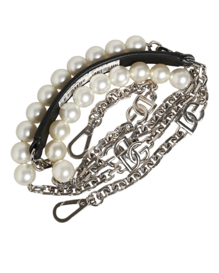 Dolce & Gabbana Black Leather Pearl Chain Bag Accessory Shoulder Strap