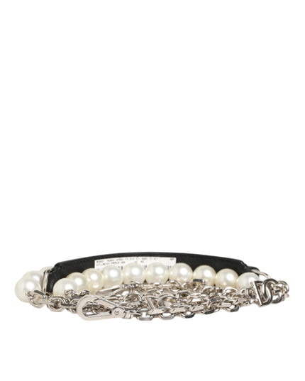 Dolce & Gabbana Black Leather Pearl Chain Bag Accessory Shoulder Strap