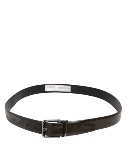 Dolce & Gabbana Brown Glossy Leather Classic Metal Buckle Belt