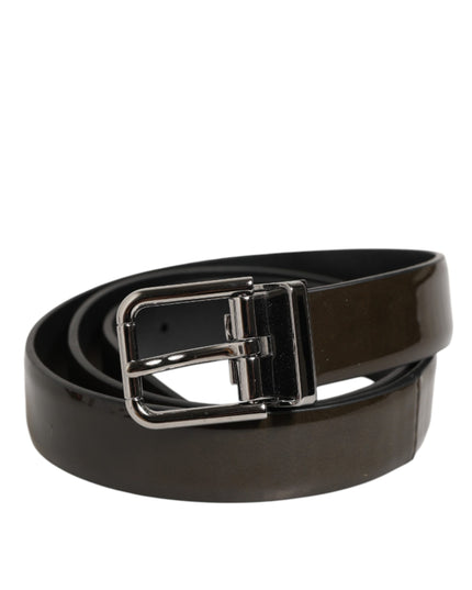 Dolce & Gabbana Brown Glossy Leather Classic Metal Buckle Belt