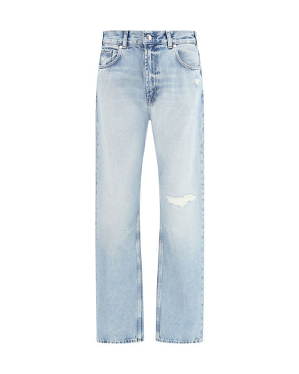 7FOR Light Blue Cotton Straight-Leg Jeans