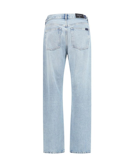7FOR Light Blue Cotton Straight-Leg Jeans