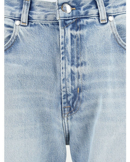 7FOR Light Blue Cotton Straight-Leg Jeans
